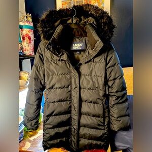 Lands end hooded black down coat